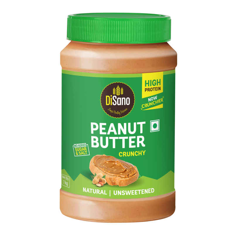 DiSano Natural Peanut Butter - Crunchy, Unsweetened, 28.3% Protein, No Added Sugar, Peanut