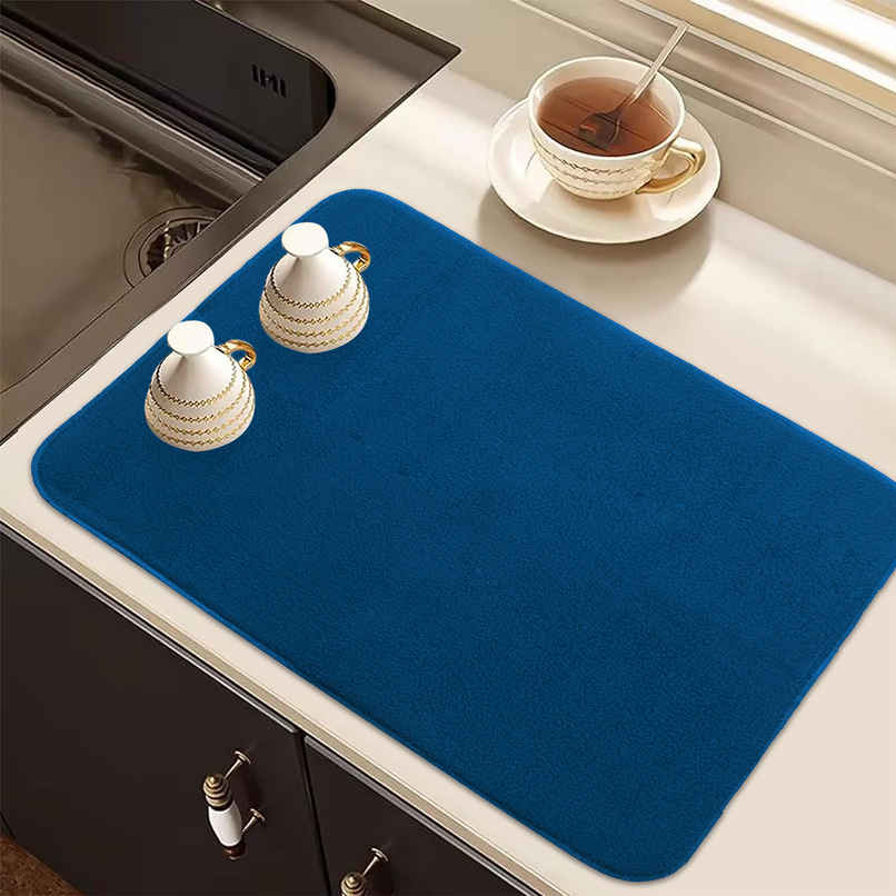 Kuber Industries Microfiber Reversible Kitchen Dish Drying Mat | 38 x 50 cm |Blue