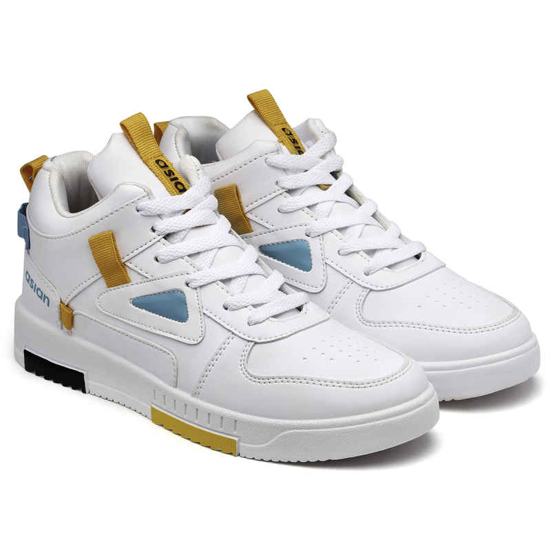 Asian Tarzan-11 Men High Top Sneakers White-Mustard (UK-9)