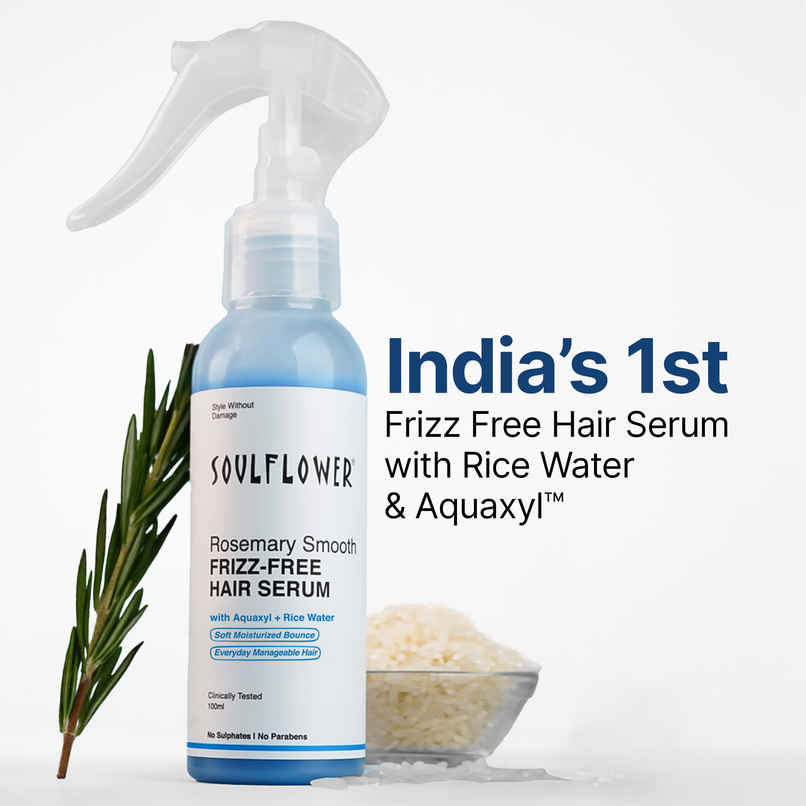 Soulflower Rosemary Frizz-Free Hair Serum with Rice Water & UV Filter for Shiny, Long & Smooth Hair
