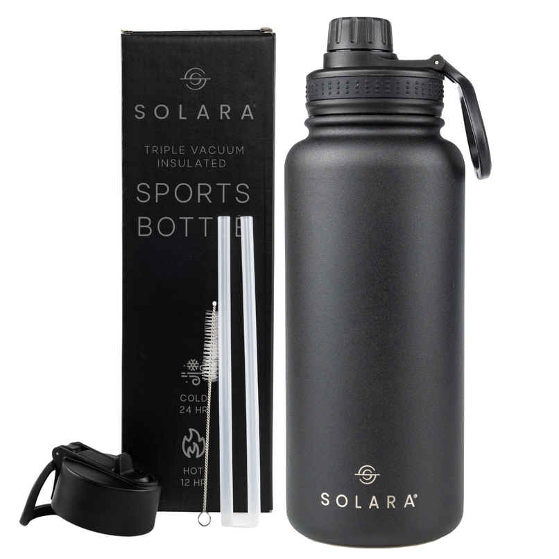 Solara Stainless Steel Insulated Water Bottle for Travel, Office, School, Gym | Black | 1 L