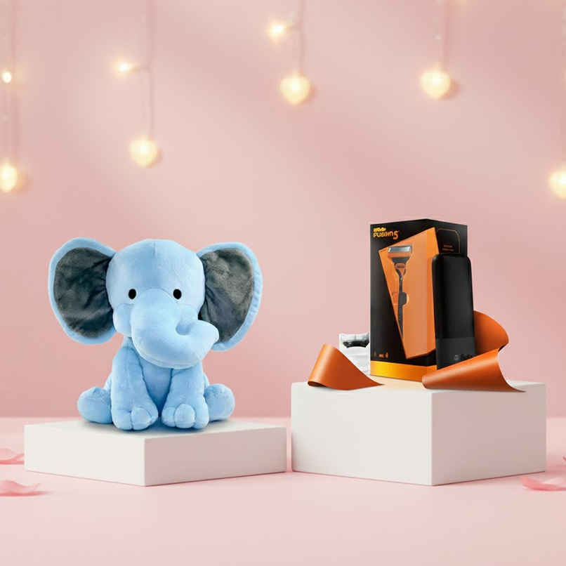 Gillette Fusion Premium Gift Set For Men (1pc) & Dearjoy Cute Baby Elephant Soft Toy - 25 Cm (1pc) Combo Gillette Fusion Premium Gift Set For Men (1pc) & Dearjoy Cute Baby Elephant Soft Toy - 25 Cm (1pc) Combo
