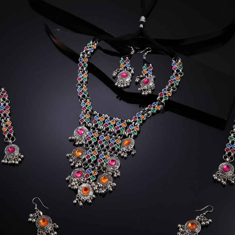 Shining Diva Fashion Stylish Traditional Oxidised Silver Necklace Jewellery Set for Women | 13110s Shining Diva Fashion Stylish Traditional Oxidised Silver Necklace Jewellery Set for Women | 13110s