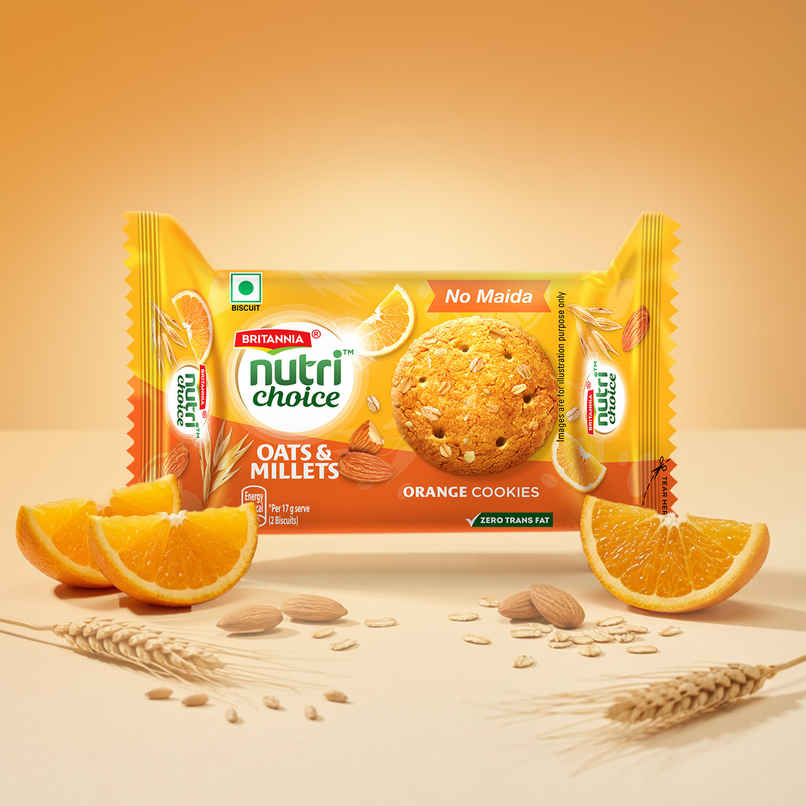 Britannia Nutrichoice Oats Orange & Almond Biscuits | Maida-Free And Trans Fat-Free