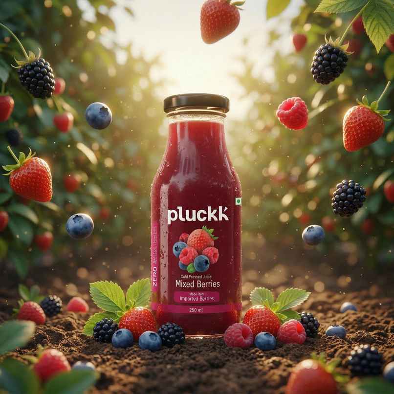 Pluckk Cold Pressed Extracted Mixed Berries Juice | No Preservatives | No Added Sugar