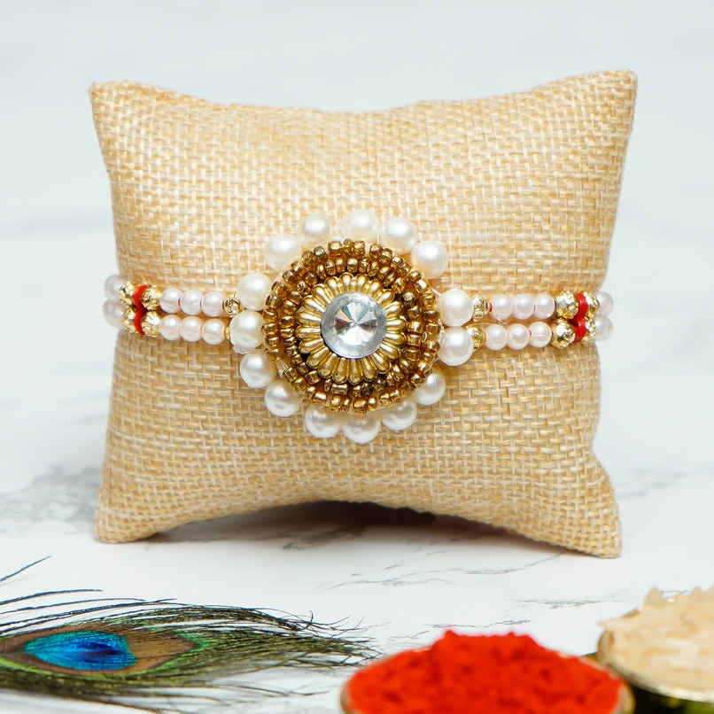 Pearl Designer Rakhi with Roli Chawal for Brother | Nostalgia Vintage | Pack of 1 | Ecraftindia