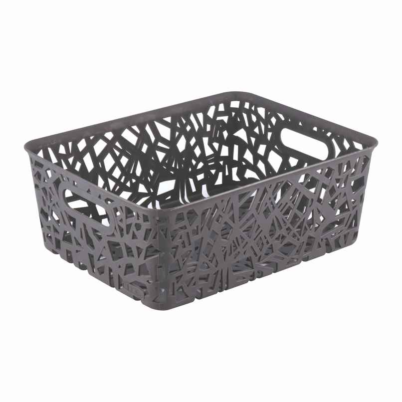 Flair Zig Zag Plastic Multi Purpose Storage Basket, 1 pc Big, (Gray)