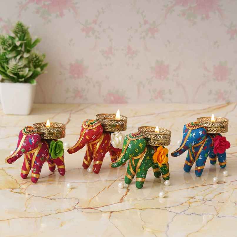 eCraftIndia Set of 4 Multicolor Elephant Shaped Tea Light Candle Holders eCraftIndia Set of 4 Multicolor Elephant Shaped Tea Light Candle Holders