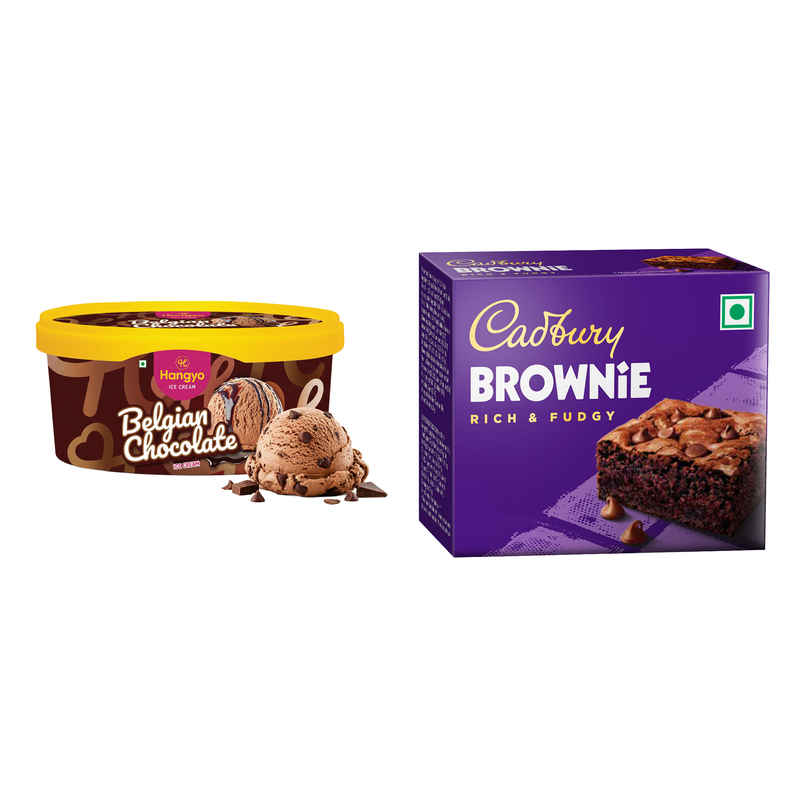 Hangyo Belgian Chocolate | Tub | Premium Chocolate Treat (500ml) & Cadbury Brownie (38g) Combo 