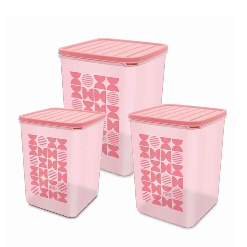 FLAIR Plastic Storewell Square Containers Set | Pink - 2 L , 3L & 4 L FLAIR Plastic Storewell Square Containers Set | Pink - 2 L , 3L & 4 L