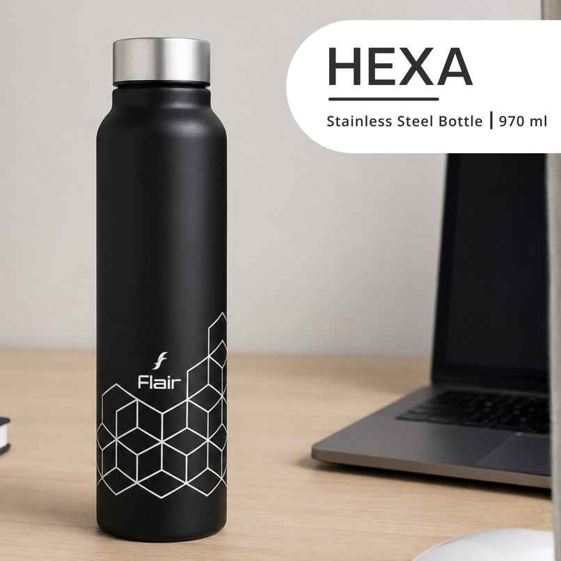 Flair Hexa Stainless Steel Water Bottle 1000 ml Black Color Flair Hexa Stainless Steel Water Bottle 1000 ml Black Color