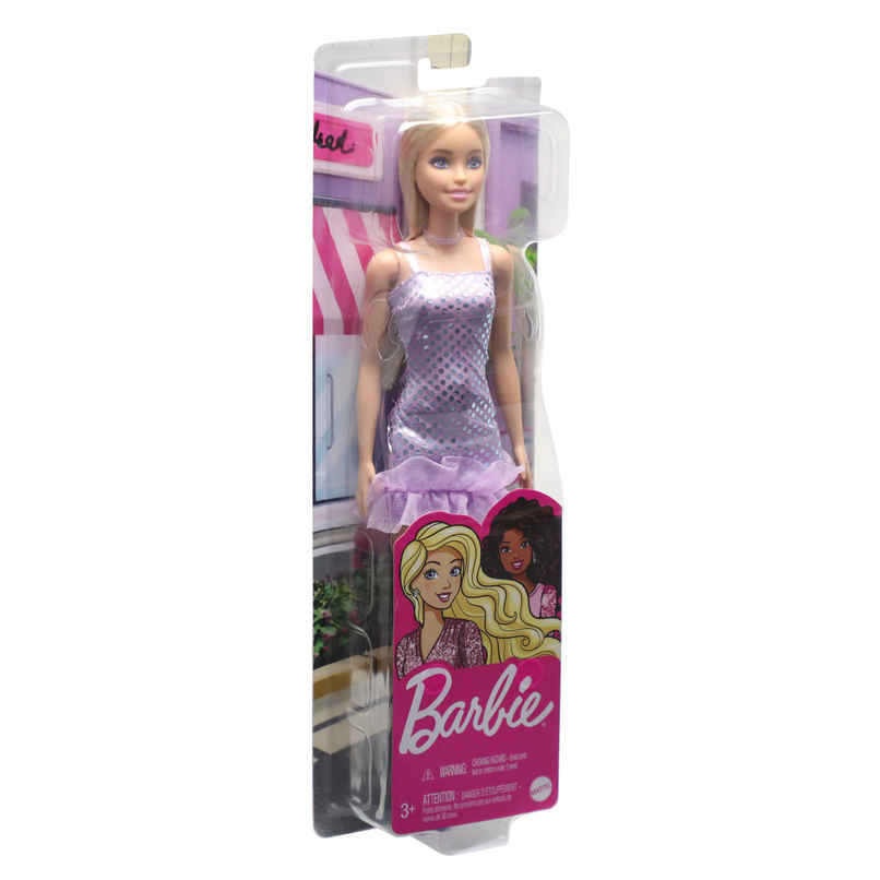 Barbie Doll in Lavender Metallic Mini Dress with Trendy Clothes & Accessories