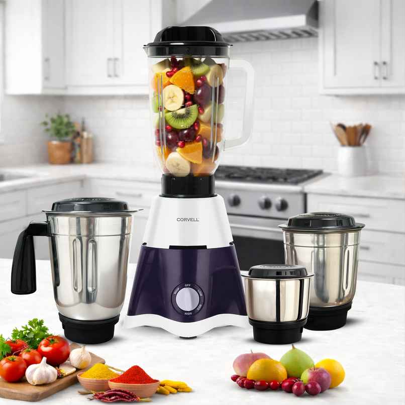 CORVELL Nutrimaxx 750W Blue Mixer Grinder for Kitchen | 4 Stainless Steel Jars | Blender | Grinder