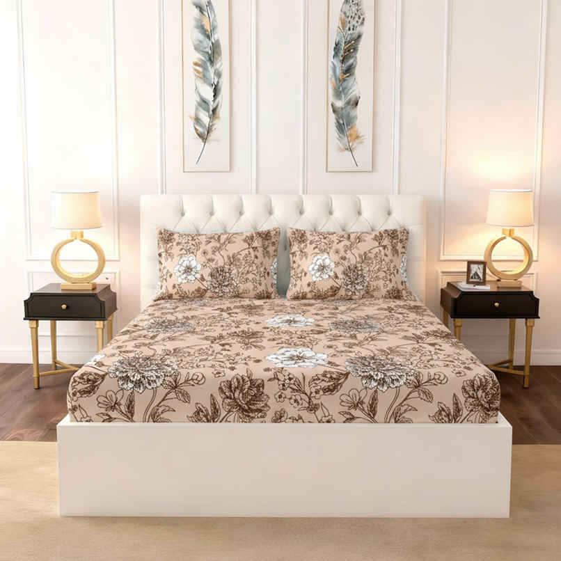 Raymond Home 120 GSM Hazel Floral Double Bedsheet with 2 Pillow Covers Peach