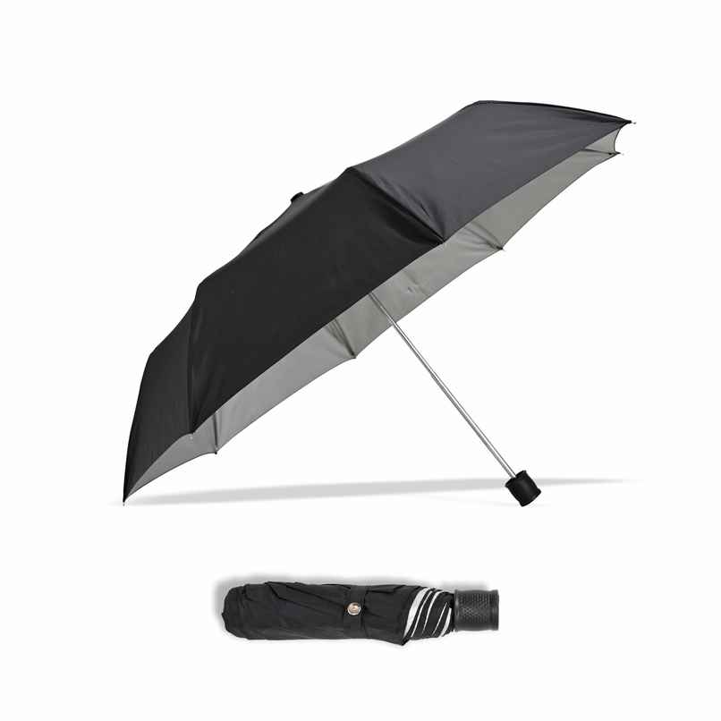 Fendo 3 Fold Auto Open 21.5 Inch Sun & Rainproof Regular Umbrella For Men & Women | Black & Silver