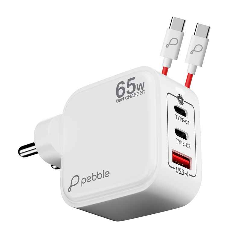 Pebble PWC121 65w 3 Ports 2 Type C | 1 USB Gan Charger