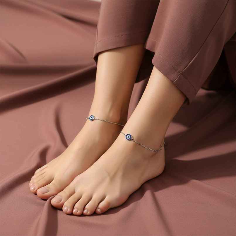 GIVA Silver Blue Evil Eye Anklet | A0282