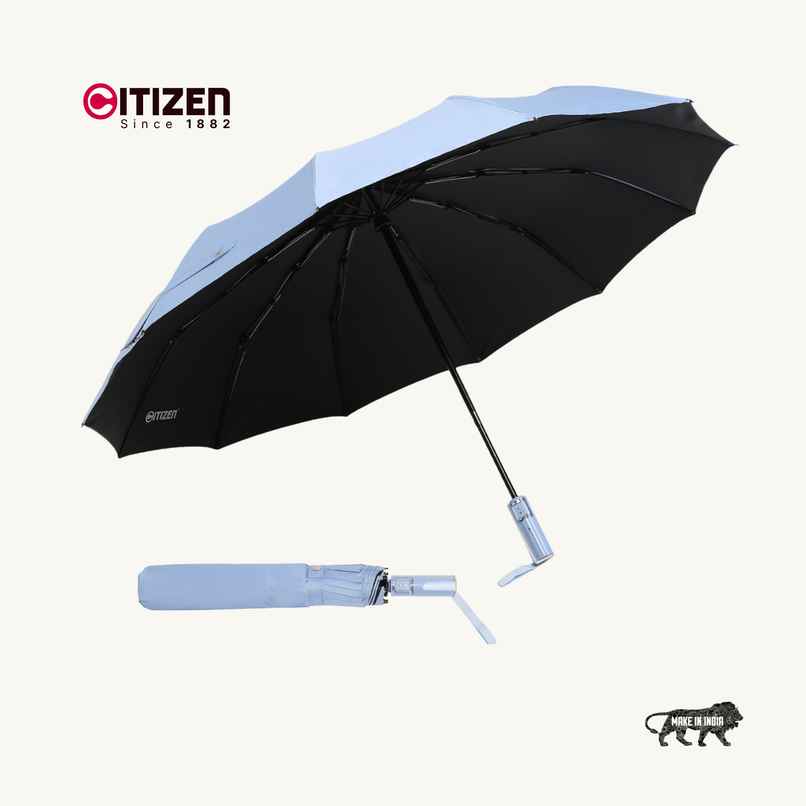 Citizen 23 5x12 3 Fold Auto Open Close Umbrella Glass Handle Baby Blue