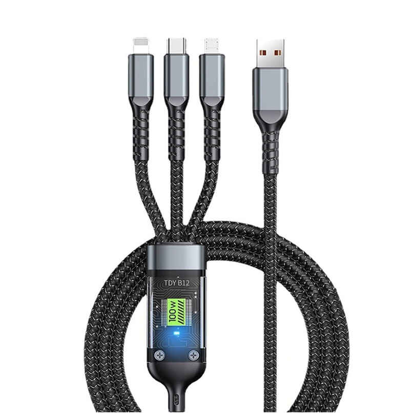 Sounce 120W-6A Fast Charging Usb 3.0 Cable 4 Ft - 1.2 m To 3-In-1 Long Charging Cord | Grey Sounce 120W-6A Fast Charging Usb 3.0 Cable 4 Ft - 1.2 m To 3-In-1 Long Charging Cord | Grey