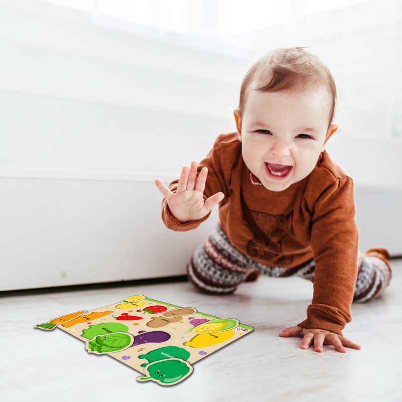 Little Berry Vegetables Wooden Knob Puzzle Board For Kids With Pictures - Lb57