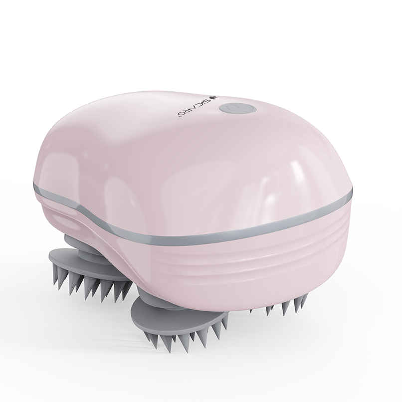 Sicaro RP202 Relax Pro Rechargeable Scalp and Body Massager | 360 Degree Deep Massage Bristles | Pink