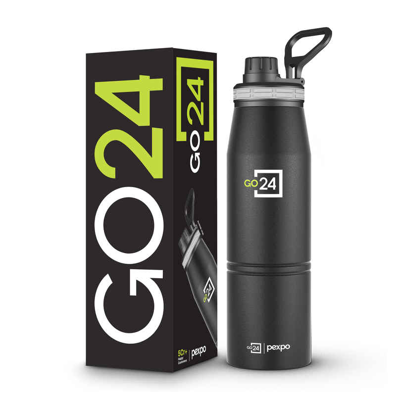 Go24 | Pexpo Altros Stainless Steel Hot & Cold Vacuum Insulated Flask | 940 ml | Knight Black