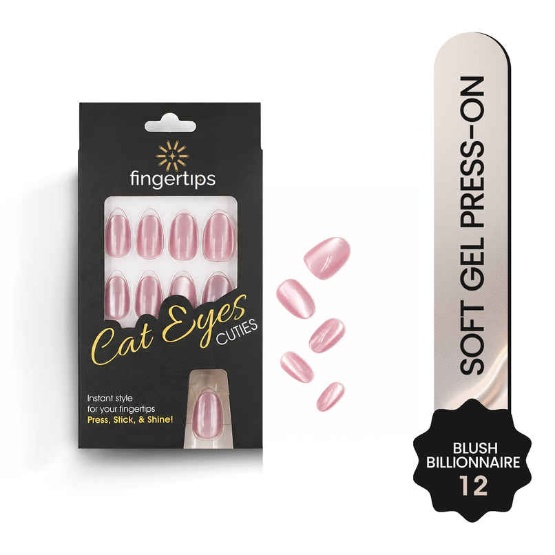 Fingertips Cat Eye Press-On Nails Soft Gel Glossy Reusable Full Cover Artificial Nails - Blush Billionnaire