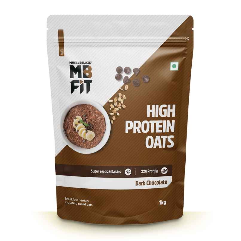 MuscleBlaze Fit High Protein Oats (Dark Chocolate, 1kg) | 22g Protein