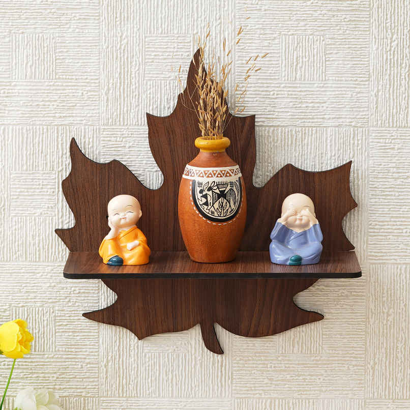 eCraftIndia Brown Leaf Shape Designer Wooden Wall Shelf