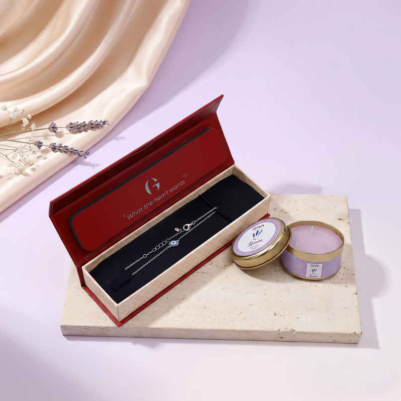 GIVA Silver Celeste Cascade Bracelet with Lavender Scented Candle Gift set