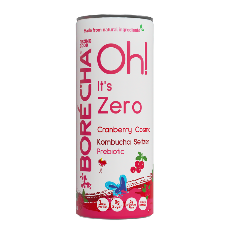 Borecha Cranberry Cosmo Zero Sugar Kombucha Seltzer
