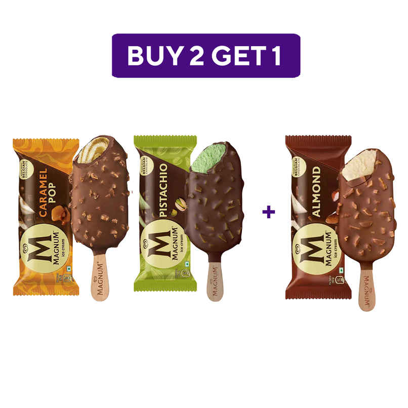 Kwality Wall's Magnum Pistachio + Almond + Caramel Pop Ice Cream stick Combo Kwality Wall's Magnum Pistachio + Almond + Caramel Pop Ice Cream stick Combo