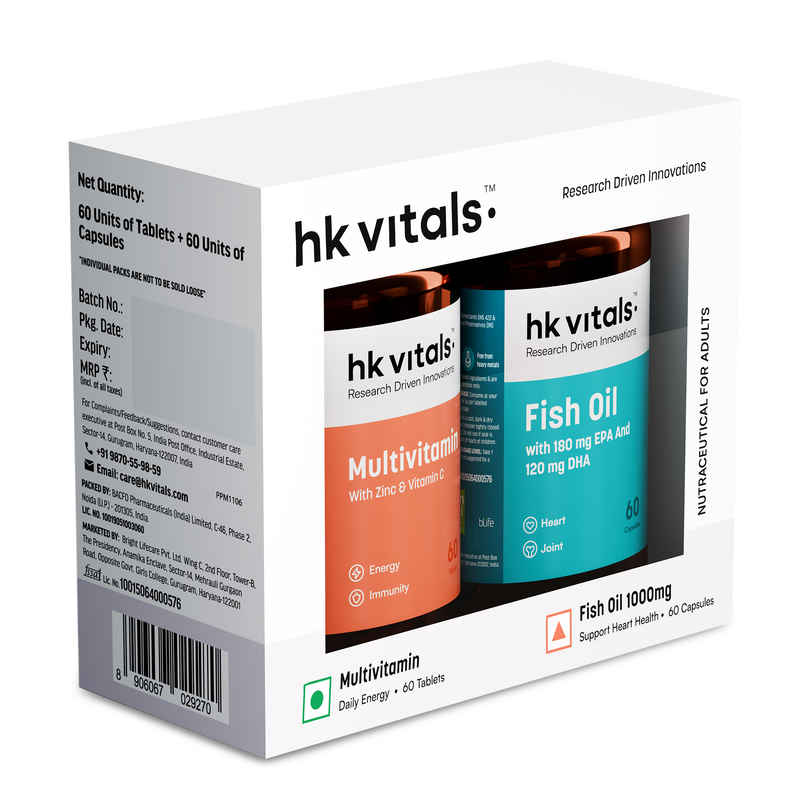 hk vitals Fish Oil &Multivitamin 60 Omega 3 Fish Oil Capsule 1000Mg 60 Multivitamin Tablet