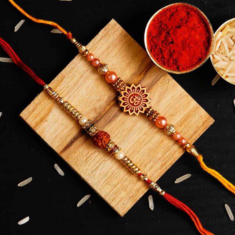 Om Rudraksha Rakhi with Roli Chawal for Brother | Religious | Pack of 2 | Ecraftindia