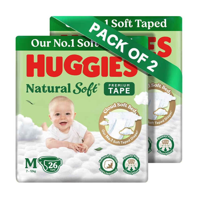 Huggies Natural Soft Premium Tape Diapers | Medium (M) Size | 7 To 12 kg