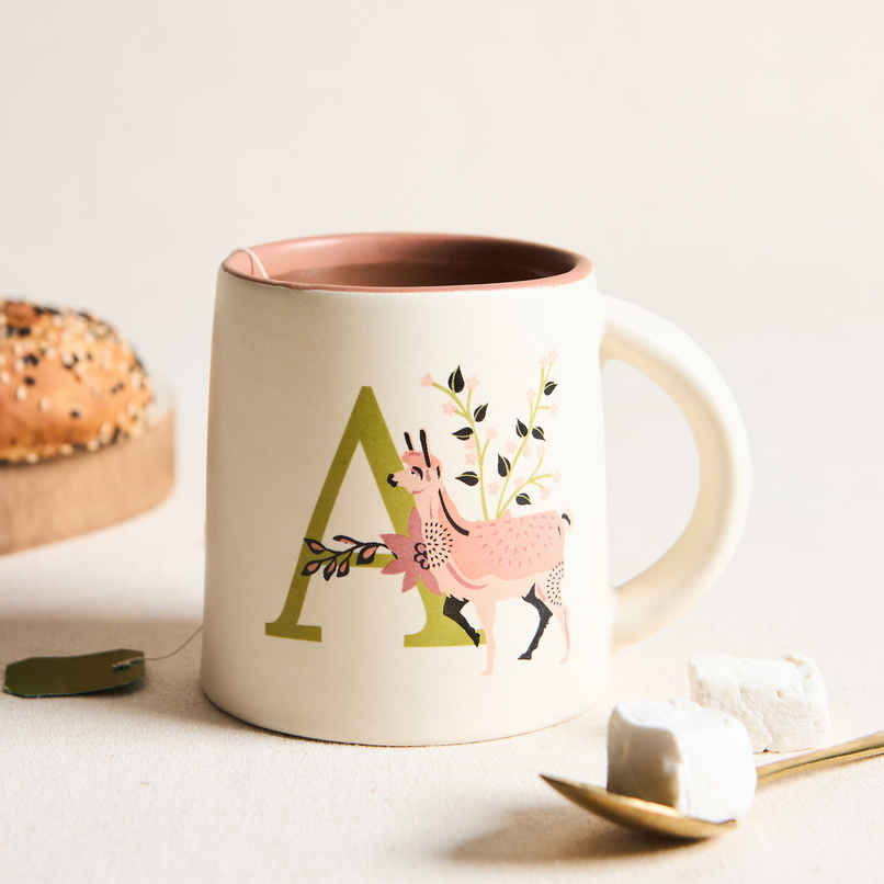 Chumbak A Alphabet Ceramic Mug | Off-White & Brown Chumbak A Alphabet Ceramic Mug | Off-White & Brown
