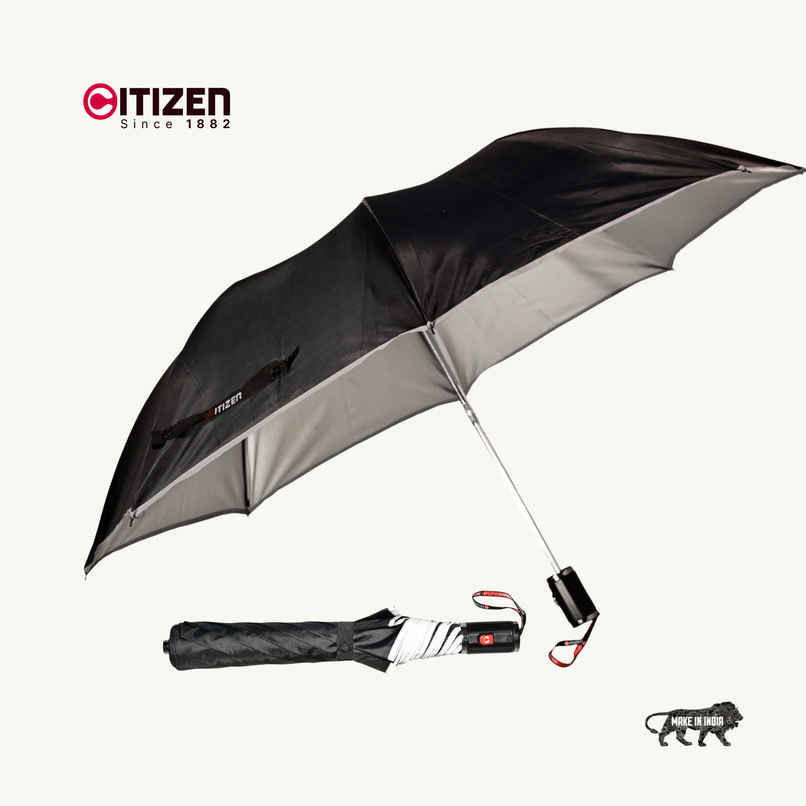 Citizen 2 Fold 24.5 Inch Black silver Umbrella with Reflective Piping
