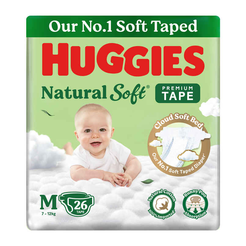 Huggies Natural Soft Premium Tape Diapers | Medium (M) Size | 7 To 12 kg Huggies Natural Soft Premium Tape Diapers | Medium (M) Size | 7 To 12 kg