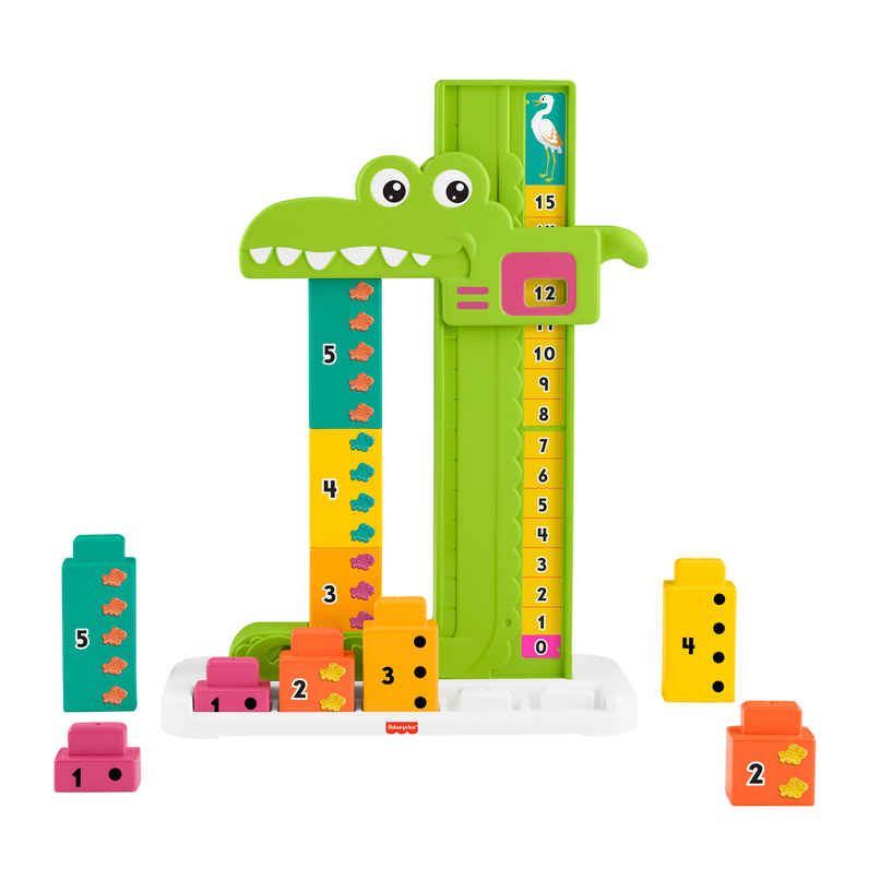 Fisher Price Adding Alligator Educational Toy with 10 Stacking Blocks for Preschool Kids