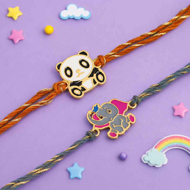 Kids Rakhi | Panda & Elephant | Includes Roli Chawal | Pack of 2 | Ecraftindia