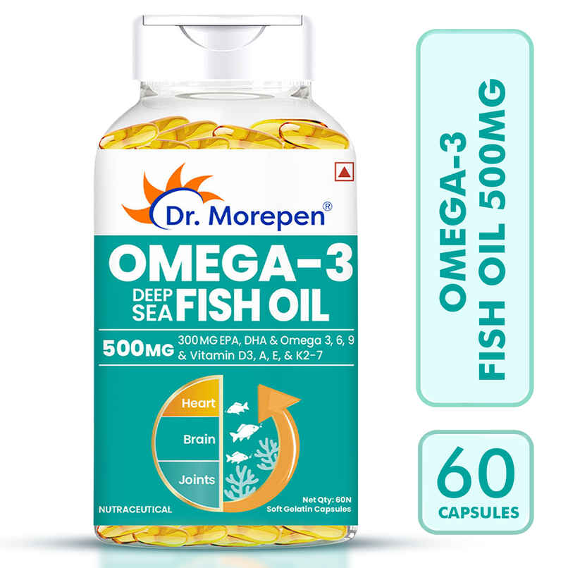 Dr. Morepen Omega-3 Fish Oil 500mg Capsules with Vitamin A & E No Fishy Burps