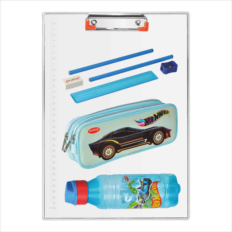PRATAP Hot Wheels Super Strong Exam Pad Set With 500Ml Bottle ,Stationery, Double Zip Pouch(Blue) PRATAP Hot Wheels Super Strong Exam Pad Set With 500Ml Bottle ,Stationery, Double Zip Pouch(Blue)