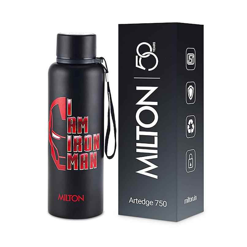 Milton Marvel Artedge Thermosteel Bottle | 725 ml | Black | Iron Man
