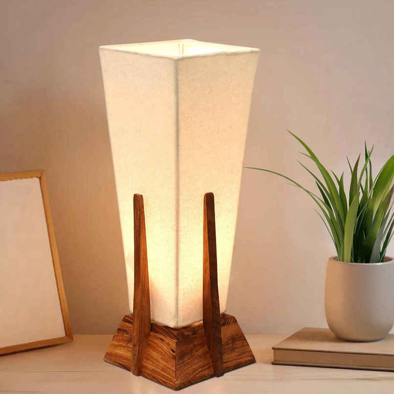 Homesake Retro Sheesham Wood Pyramid Bedside Lamp with Khadi Shade | Table & Nightstand Light Homesake Retro Sheesham Wood Pyramid Bedside Lamp with Khadi Shade | Table & Nightstand Light