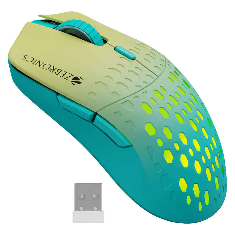 Zebronics Marine Wireless Mouse with Rechargeable Battery, BT + 2.4GHz, 6 Buttons, 4 DPI, 1000/1600/2400/3200, Comfortable & Ergonomic Design, Multicolor LED Lights - Green Zebronics Marine Wireless Mouse with Rechargeable Battery, BT + 2.4GHz, 6 Buttons, 4 DPI, 1000/1600/2400/3200, Comfortable & Ergonomic Design, Multicolor LED Lights - Green