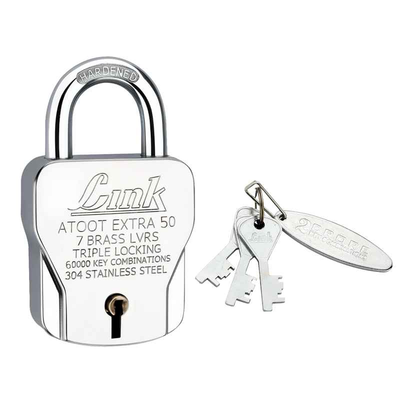 Link Stainless Steel Atoot Extra 50mm Triple Locking Padlock with 3 Keys