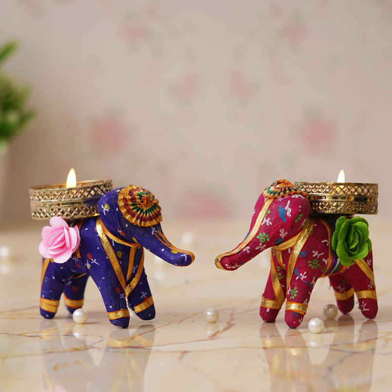 eCraftIndia Pink and Purple Elephant Decorative Tea Light Candle Holders | Set of 2 eCraftIndia Pink and Purple Elephant Decorative Tea Light Candle Holders | Set of 2