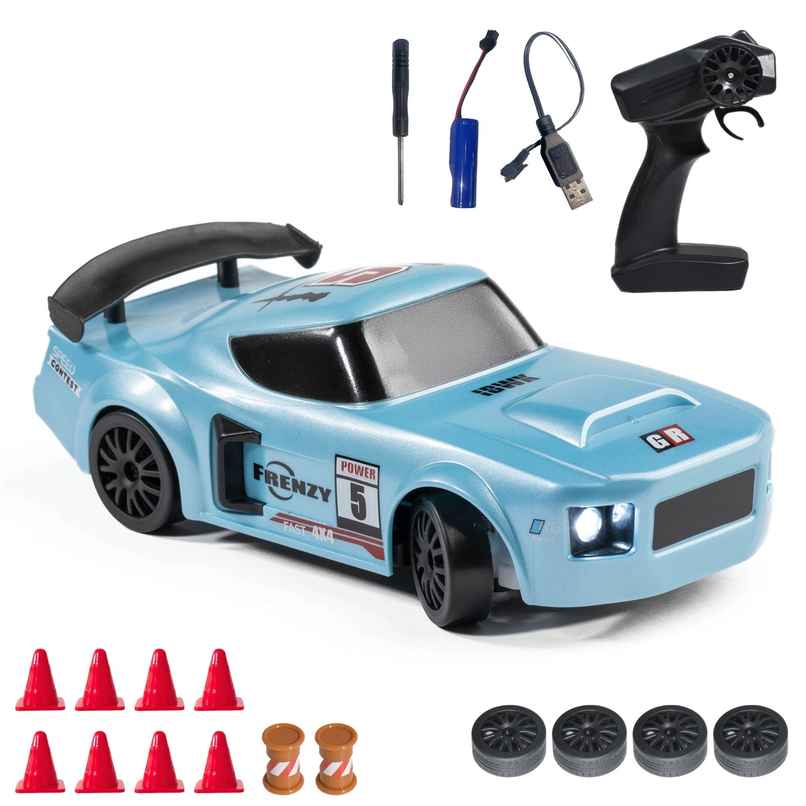 RC Drift Car with 4 extra wheels, 20kmph & Boost Mode | Flare - Underground Blue