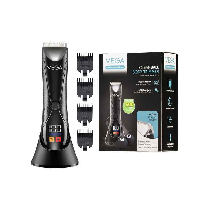 VEGA CleanBall Full Body Trimmer for Men Private Parts, Body, IPX5, 90 mins Runtime (VHTH-33)