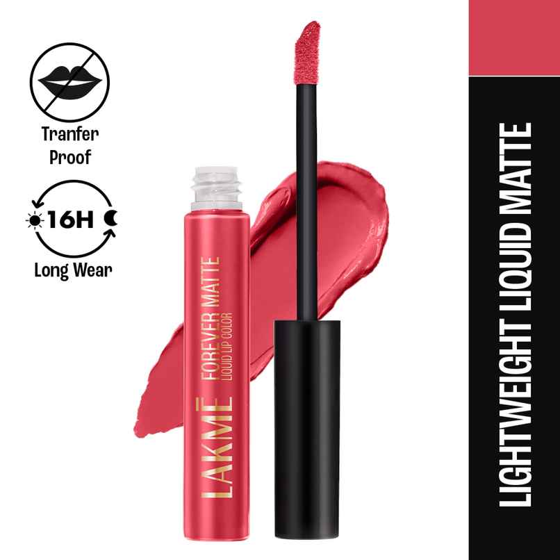 Lakme Forever Matte Liquid Lip, 16hr Lipstick, Lightweight & transferproof | Coral Candy